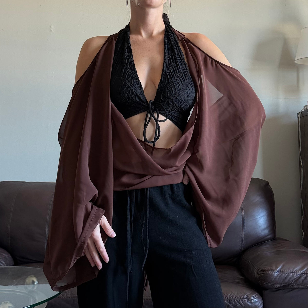 Brown Sheer Halter Top