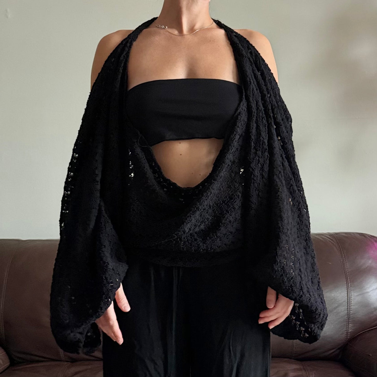 Black Knit Lace Halter Top