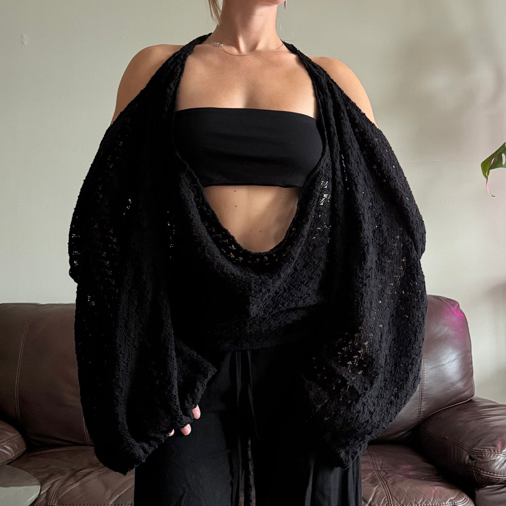 Black Knit Lace Halter Top