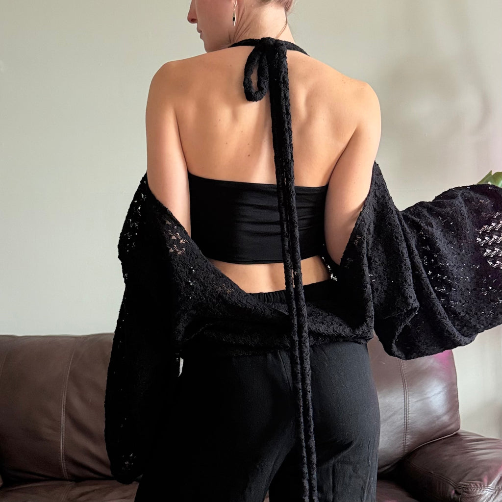 Black Knit Lace Halter Top