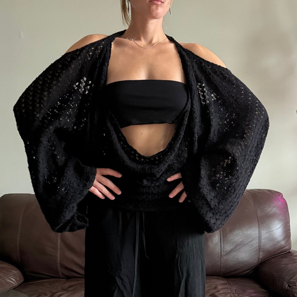 Black Knit Lace Halter Top