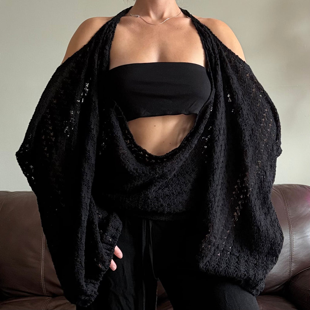 Black Knit Lace Halter Top